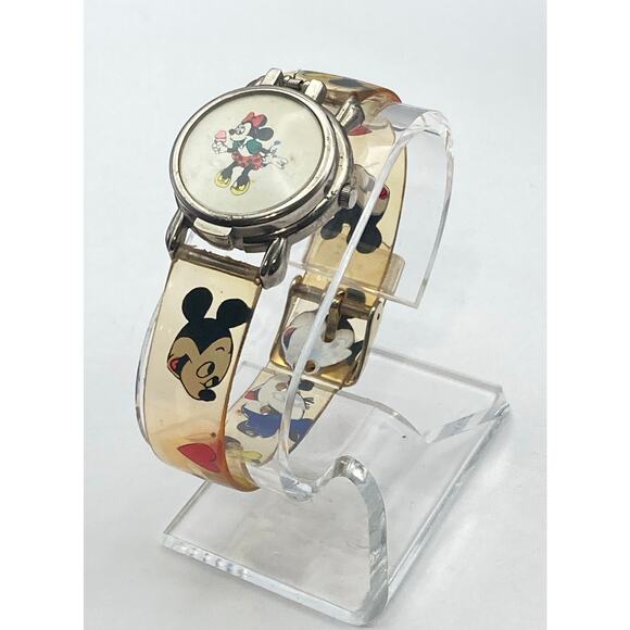 Vintage Disney Mickey Minnie Mouse Watch 27mm Flip Up Cover New Battery - Picture 2 of 16